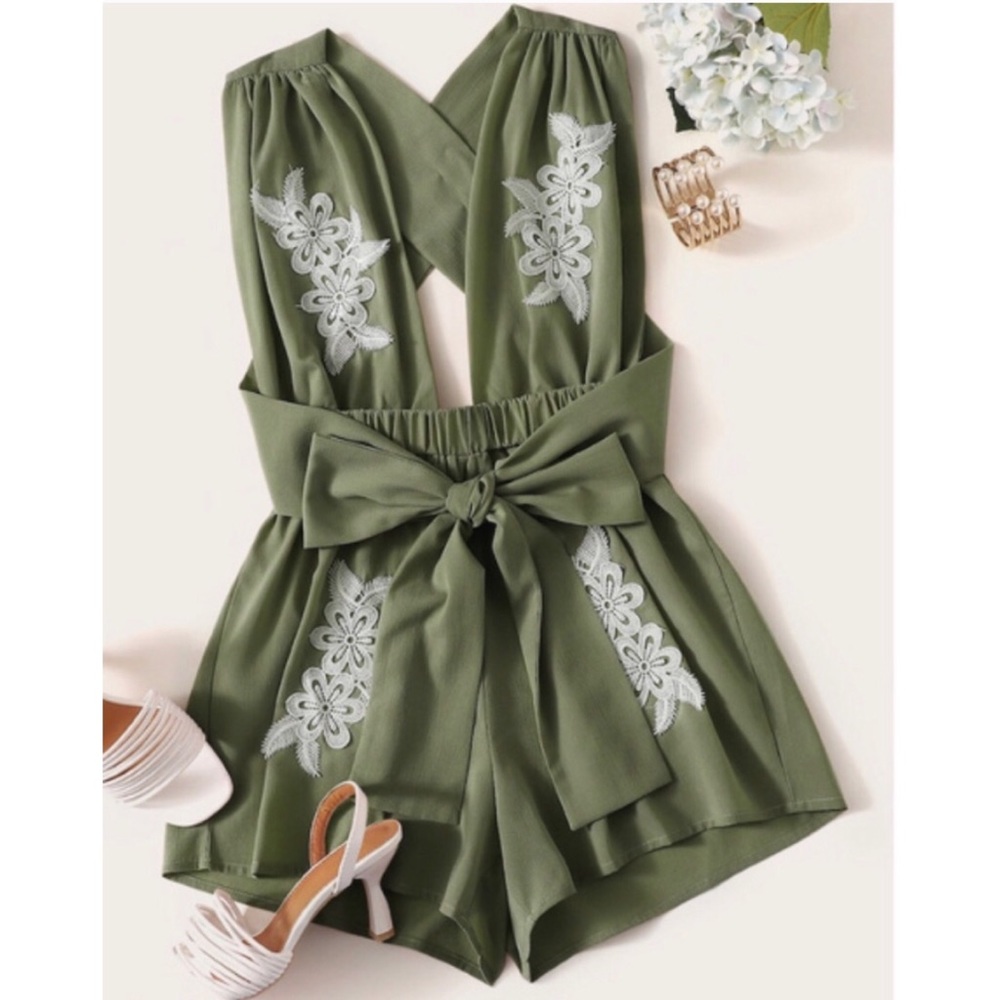Light Olive Cris Cross Romper